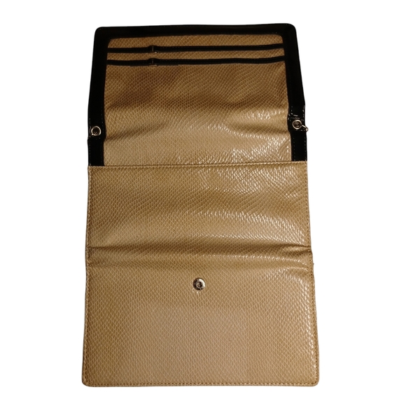 WHITE HOUSE BLACK MARKET Tan Reptile Print Black Patent Leather Tri Fold Wallet - Picture 4 of 7